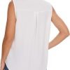 Womens Sleeveless Button Down Shirt Classic Collared Blouse Basic Tank Tops Work Office Chiffon Tops