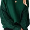 Women's 2024 Fall Long Sleeve Crew Neck Solid Color Cable Knit Chunky Casual Oversized Pullover Sweater Tops