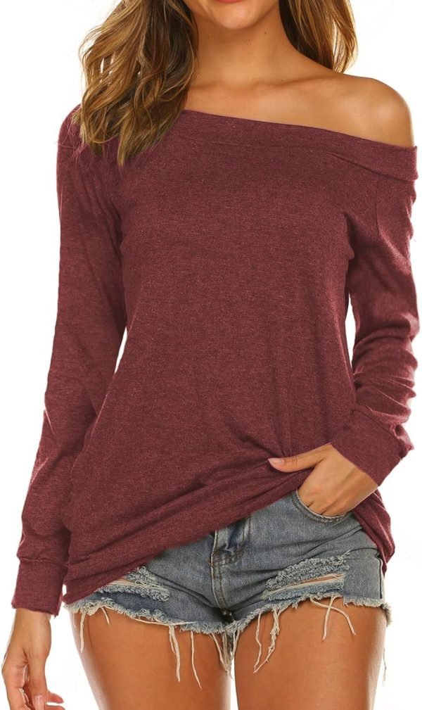 71OzeXMfxhL._AC_SL1500 Women's Long Sleeve Boat Neck Off Shoulder Blouse Tops