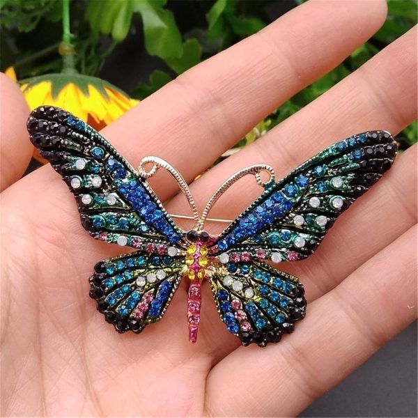 Women Large Colorful Butterfly Shaped Brooch Pin Rhinestone Crystal Butterfly Lapel Pin for Coats Jackets Sweaters Accessories
