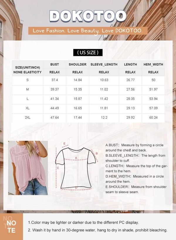 71PNUTGgGzL._AC_SL1500 Womens Crewneck Lace Crochet Pom Pom Flowy Short Sleeve Casual Shirts Blouses Tops