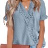 Chiffon Blouse for Womens Dressy Casual Short Sleeve Shirt V Neck Swiss Dot Top