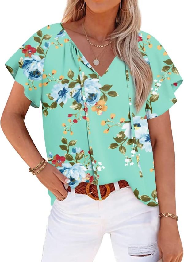 Womens 2024 Summer Tunic Tops Casual Short Sleeve Blouses V Neck Dressy Chiffon Boho Tshirts