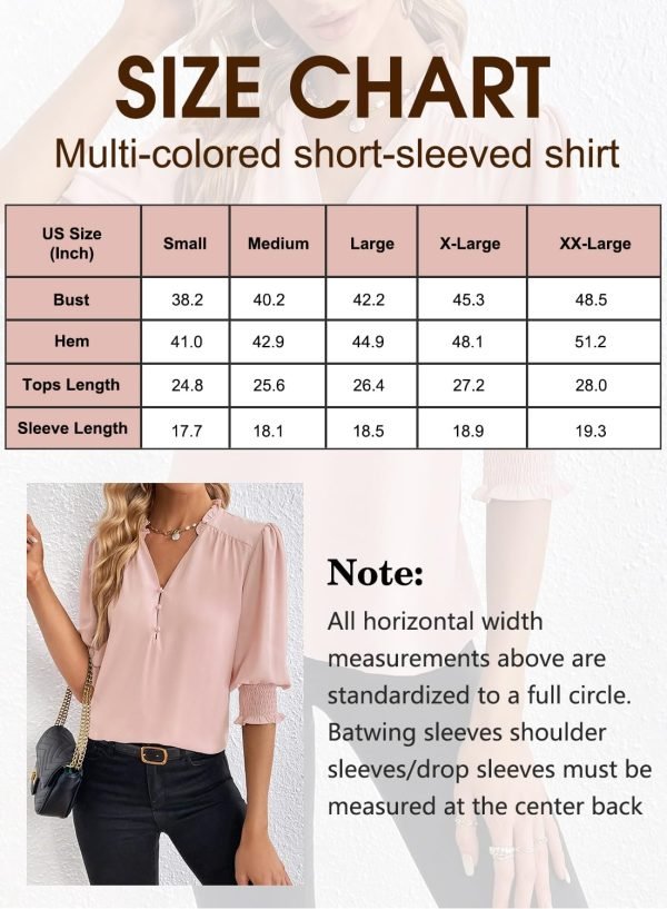 71Q_kFXV6EL._AC_SL1500 Women's Summer Puff Sleeve Top V Neck Ruffle Button Shirt Pleated Dressy Casual Chiffon Blouses