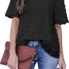 Womens Chiffon Blouse Summer Casual Round Neck Short Sleeve Pom Pom Shirts Top
