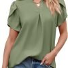 Women's Dressy Casual Business Work Chiffon Blouses Tops Summer V Neck Cute Loose Petal Short Sleeve T-Shirts