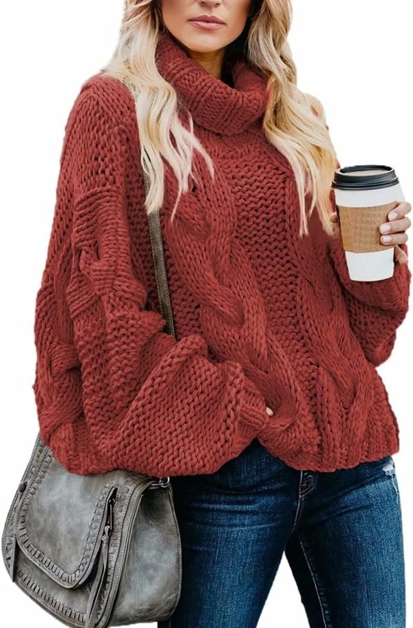 71RM6nFsbNS._AC_SL1472 Womens 2024 Winter Fall Solid Turtleneck High Neck Balloon Long Sleeve Sweaters Pullover Outerwear