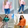 Women's 2024 Fall Long Sleeve Crew Neck Solid Color Cable Knit Chunky Casual Oversized Pullover Sweater Tops