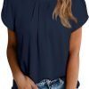 Women's Casual Round Neck Basic Pleated Tops Short Sleeve Loose Fit Curved Keyhole Back Chiffon Blouses Tshirts