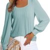Women's Square Neck Long Sleeve Casual Loose Ribbed Knit Soft Blouses Tops