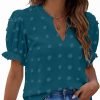 Womens Puff Sleeve Summer Tops Chiffon Short Sleeve Blouses White V Neck Pom Pom Shirts
