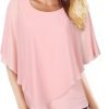 Women's Lightweight Flowy Shirt Double-Layered Printed Chiffon Poncho Blouse Top