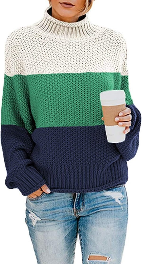 71SgdzkQjFL._AC_SL1500 Womens 2024 Winter Fall Solid Turtleneck High Neck Balloon Long Sleeve Sweaters Pullover Outerwear