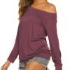 Women's Long Sleeve Boat Neck Off Shoulder Blouse Tops