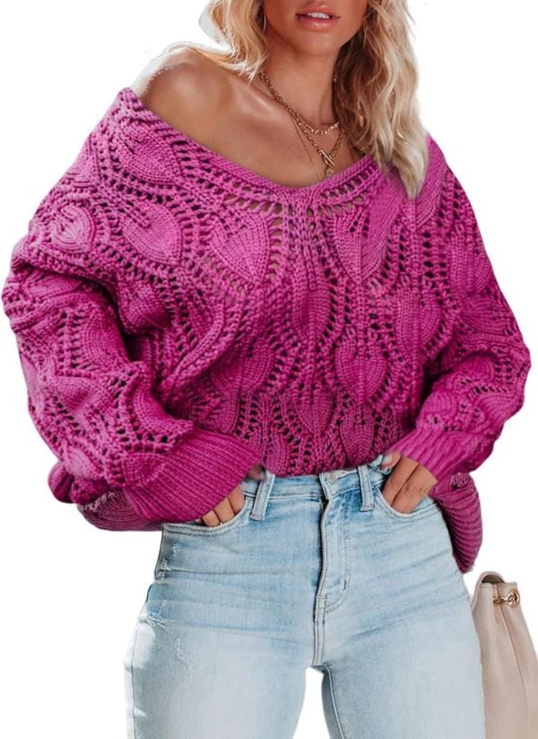 71SvOX1trWL._AC_SL1500 Fall Sweaters Round Neck Crochet Hollow Out Cute Winter Pullover Sweaters for Women Trendy 2024