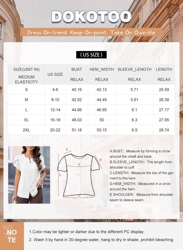 71TDyPDtpQL._AC_SL1500 Womens Summer Tops Button Down Crew Neck Short Sleeve Shirts Business Casual Loose Work Chiffon Blouses