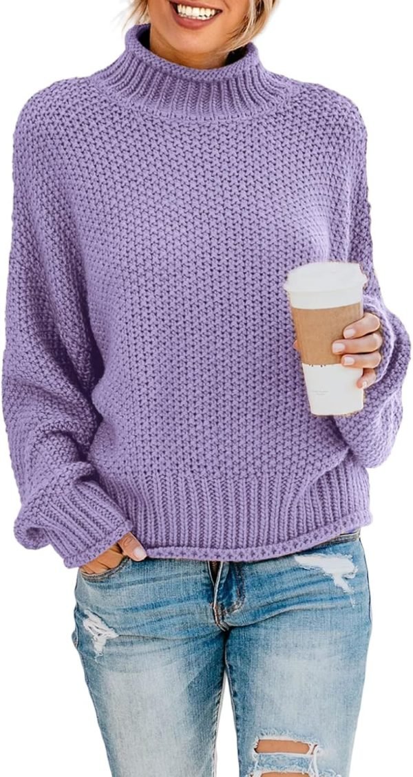 71TNYsrYyFL._AC_SL1500 Womens 2024 Winter Fall Solid Turtleneck High Neck Balloon Long Sleeve Sweaters Pullover Outerwear