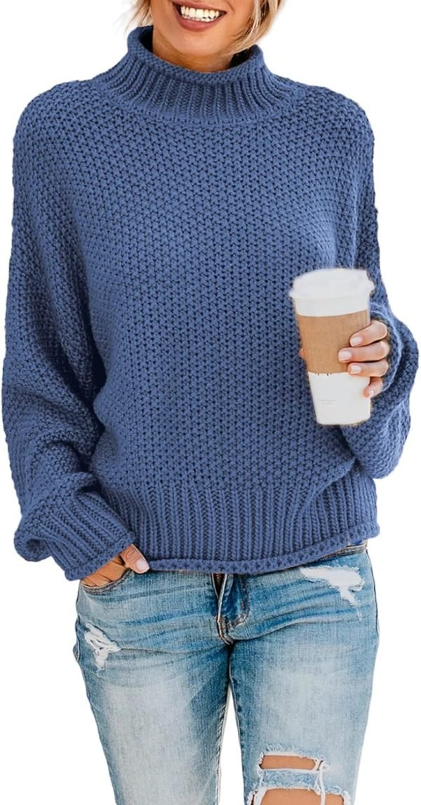 71TP3GYnReL._AC_SL1500 Womens 2024 Winter Fall Solid Turtleneck High Neck Balloon Long Sleeve Sweaters Pullover Outerwear