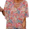 Womens Casual V Neck Loose 3/4 Bell Sleeve Chiffon Blouse Shirt Pleated Flowy Tunic Tops