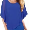 Women's Lightweight Flowy Shirt Double-Layered Printed Chiffon Poncho Blouse Top