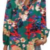 Women's Long Sleeve V Neck Shirt Dressy Pleated Top Casual Loose Chiffon Blouses