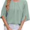 Women's Chiffon Blouse 3/4 Sleeve Crew Neck Loose Tops Casual Blouses Shirt