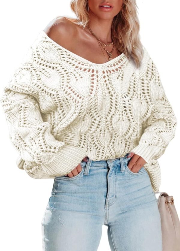 71Uax4X8lwL._AC_SL1500 Fall Sweaters Round Neck Crochet Hollow Out Cute Winter Pullover Sweaters for Women Trendy 2024