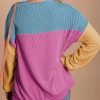 Womens Fashion 2024 Color Block Long Sleeve Crewneck Knitted Casual Loose Pullover Shirts Tops