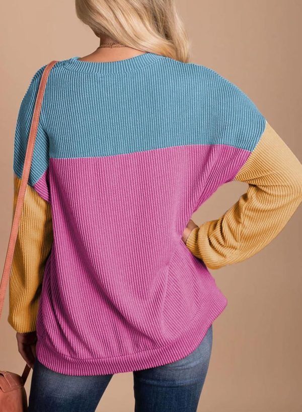 71UcZnuQvvL._AC_SL1500 Womens Fashion 2024 Color Block Long Sleeve Crewneck Knitted Casual Loose Pullover Shirts Tops