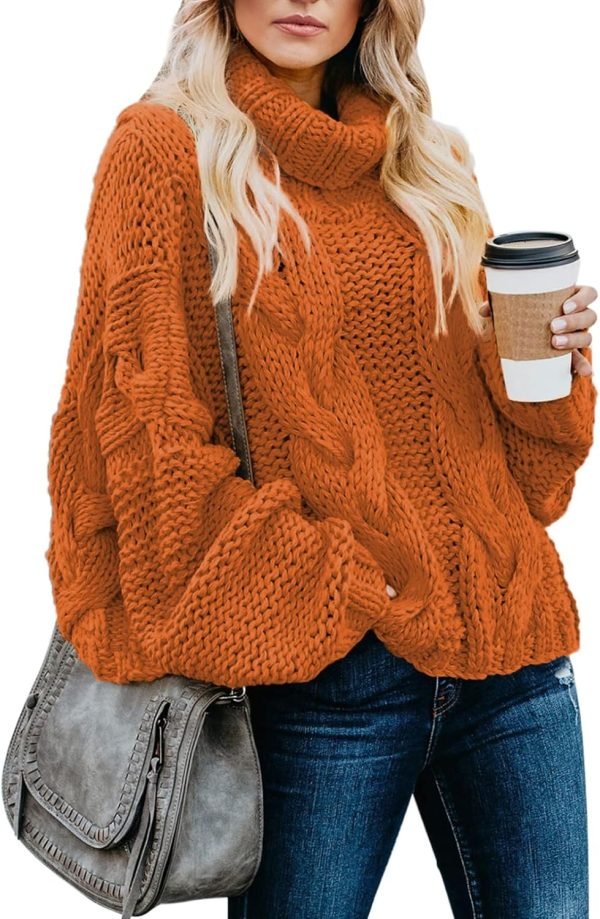 71UtQK4FM7L._AC_SL1500 Womens 2024 Winter Fall Solid Turtleneck High Neck Balloon Long Sleeve Sweaters Pullover Outerwear