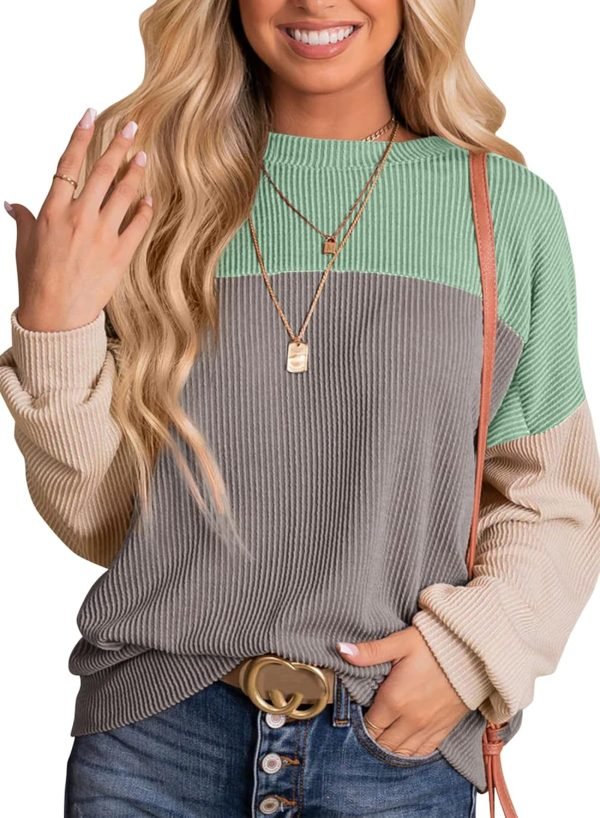 71Uvr_OQeL._AC_SL1500 Womens Fashion 2024 Color Block Long Sleeve Crewneck Knitted Casual Loose Pullover Shirts Tops