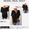 Womens Casual V Neck Loose 3/4 Bell Sleeve Chiffon Blouse Shirt Pleated Flowy Tunic Tops