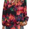 Women's Long Sleeve V Neck Shirt Dressy Pleated Top Casual Loose Chiffon Blouses
