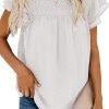 Womens Crewneck Lace Crochet Pom Pom Flowy Short Sleeve Casual Shirts Blouses Tops