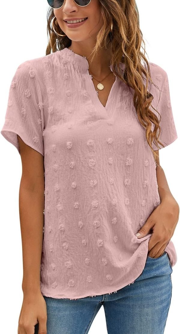 71WHIU_Dp_L._AC_SL1500 Womens White Chiffon Blouses Short Sleeve V Neck Shirts Summer Casual Polka Dot Tops