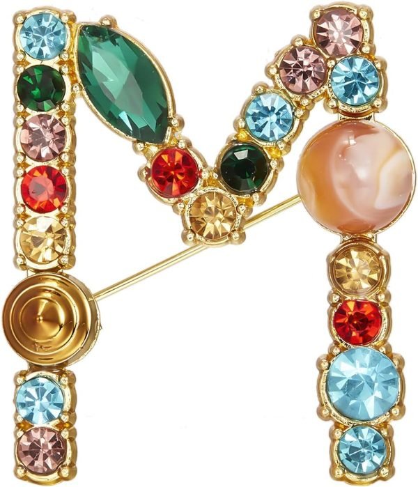 Crystal Pearl Initial Brooch Gold Plated Enamel Colorful Letter Alphabet Breastpin Pin for GIFTS