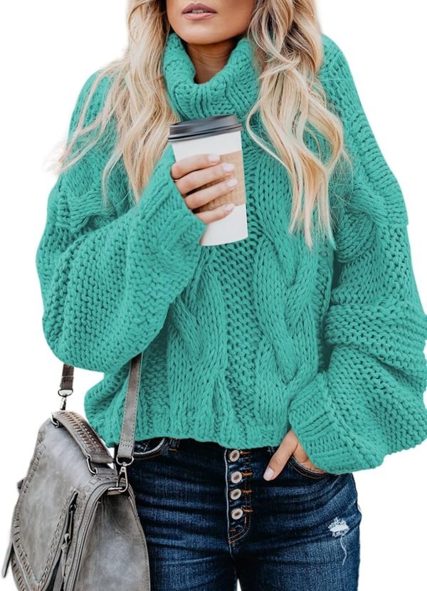 71WQkTMWuXL._AC_SL1500 Womens 2024 Winter Fall Solid Turtleneck High Neck Balloon Long Sleeve Sweaters Pullover Outerwear