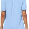 Women Dressy Casual Puff Short Sleeve Summer Tops V Neck Work Blouses