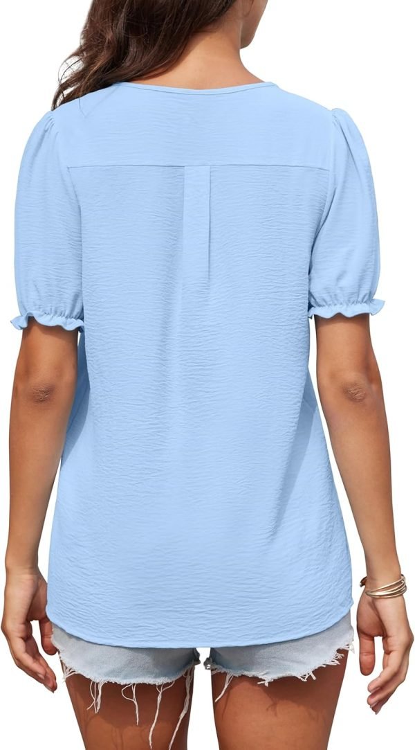 71WhCqgwwUL._AC_SL1500 Women Dressy Casual Puff Short Sleeve Summer Tops V Neck Work Blouses