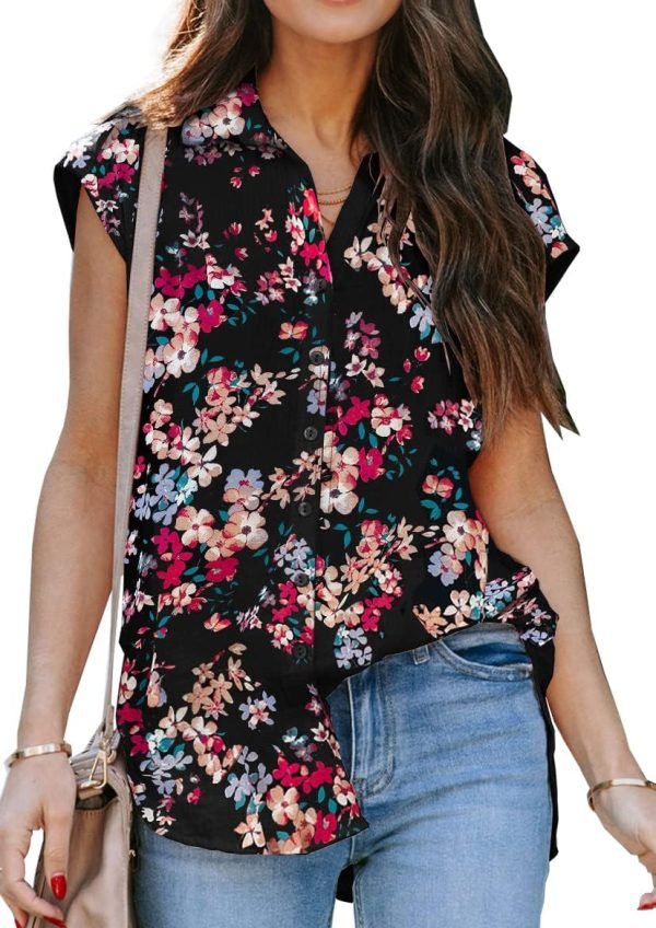 71XLiucJ0kL._AC_SL1169 Women's V Neck Short Sleeve Button Down Shirts Casual Chiffon Blouses Tops
