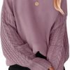 Women's 2024 Fall Long Sleeve Crew Neck Solid Color Cable Knit Chunky Casual Oversized Pullover Sweater Tops
