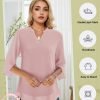Women's 3/4 Sleeve Chiffon Blouses for Women Dressy Casual, V Neck Double Layers Chiffon Blouses 2024, Tunic Tops