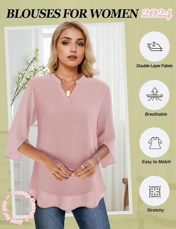 71XeU3yO82L._AC_SL1500_bd15260b-3b9b-4e23-b454-88aa15493bf9 Women's 3/4 Sleeve Chiffon Blouses for Women Dressy Casual, V Neck Double Layers Chiffon Blouses 2024, Tunic Tops