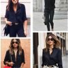 Women Button Down Shirts with Pockets Long Sleeve Office Blouses Casual Business Tops Slim Fit Chiffon Shirts S-XXL