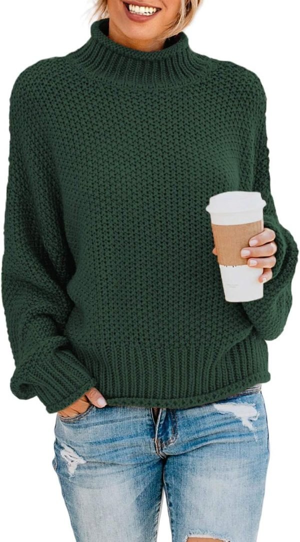 71Yqvrqk01L._AC_SL1500 Womens 2024 Winter Fall Solid Turtleneck High Neck Balloon Long Sleeve Sweaters Pullover Outerwear