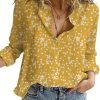 Women's Casual V Neck Alicia Floral Print Roll Up Long Sleeve Chiffon Button Down Blouses Bohemian Top Shirts
