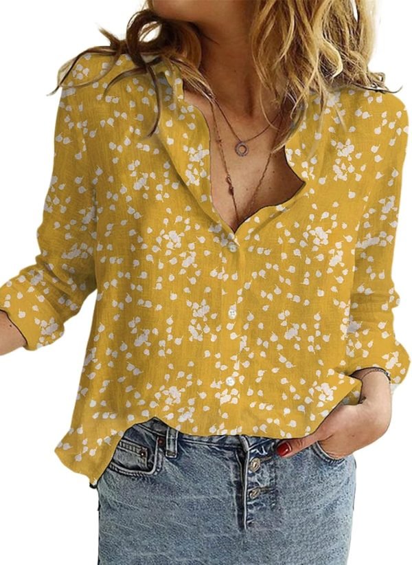 71YyHxexzNL._AC_SL1500 Women's Casual V Neck Alicia Floral Print Roll Up Long Sleeve Chiffon Button Down Blouses Bohemian Top Shirts