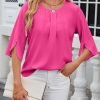Women's Chiffon Blouse 3/4 Sleeve Crew Neck Loose Tops Casual Blouses Shirt