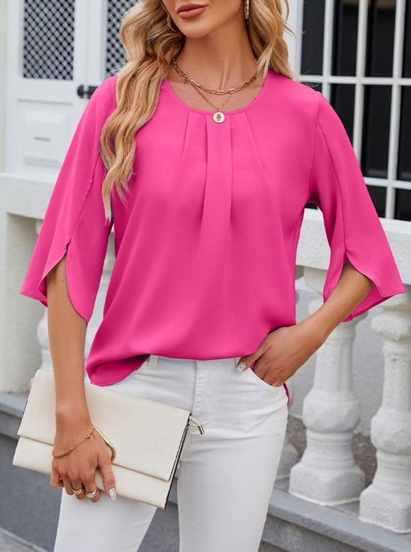71Z1ybAIuSL._AC_SL1500 Women's Chiffon Blouse 3/4 Sleeve Crew Neck Loose Tops Casual Blouses Shirt