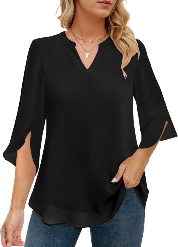 71Z8MP1Wq3L._AC_SL1500_e7c002d5-04eb-4e93-b3a2-5d8bff86e526 Women's 3/4 Sleeve Chiffon Blouses for Women Dressy Casual, V Neck Double Layers Chiffon Blouses 2024, Tunic Tops